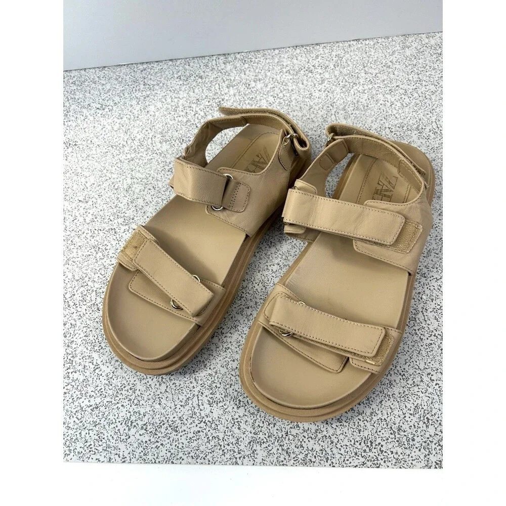 Zara Cream Beige Tan Chunky Sandals Size 39 8.5 - Picture 1 of 13